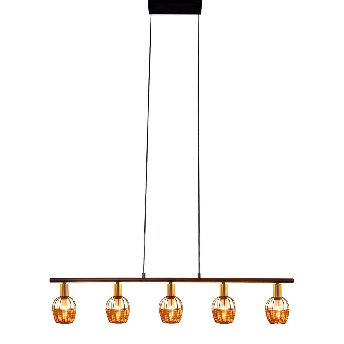 Hanglamp Metaal Zwart Goud Rotan – Lengte 100 Cm Modern