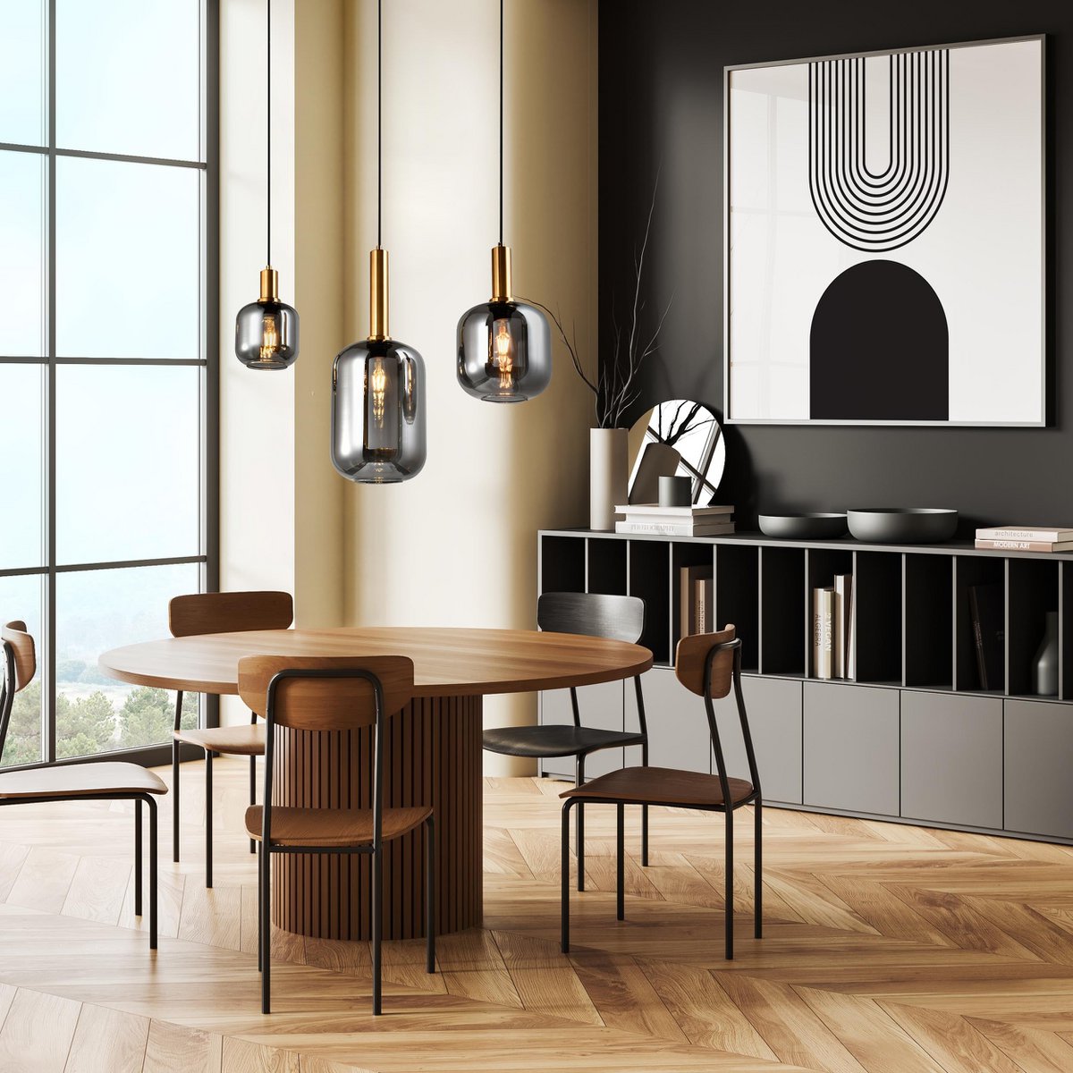 Hanglamp Rookglas Zwart Met Goud - Luxe Retro Moderne