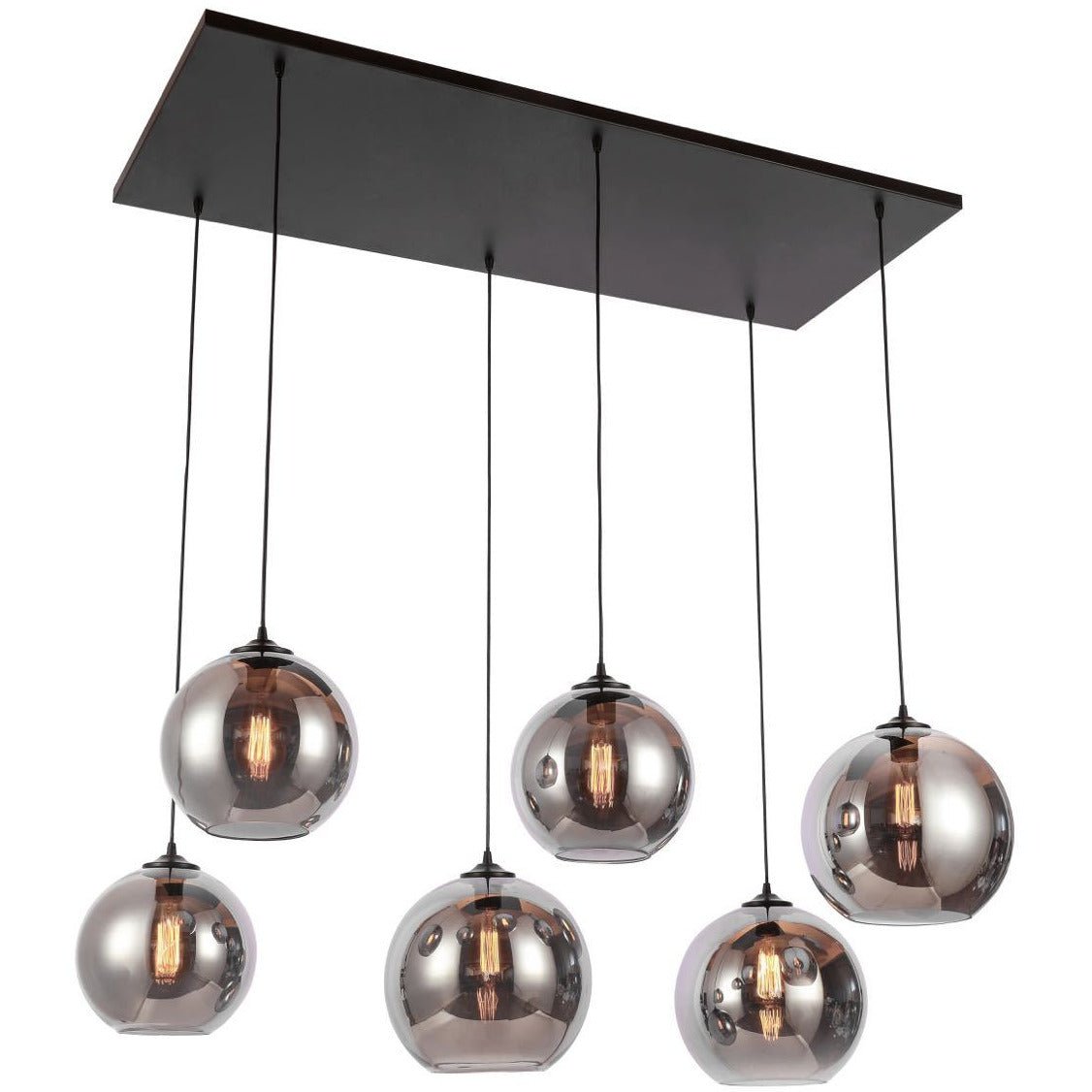 Hanglamp Smoke Glas 6-Lichts Donkere Glazen Bollen 120 cm – Verstelbare Kabels - Luxury Living B.V. - Casanovio