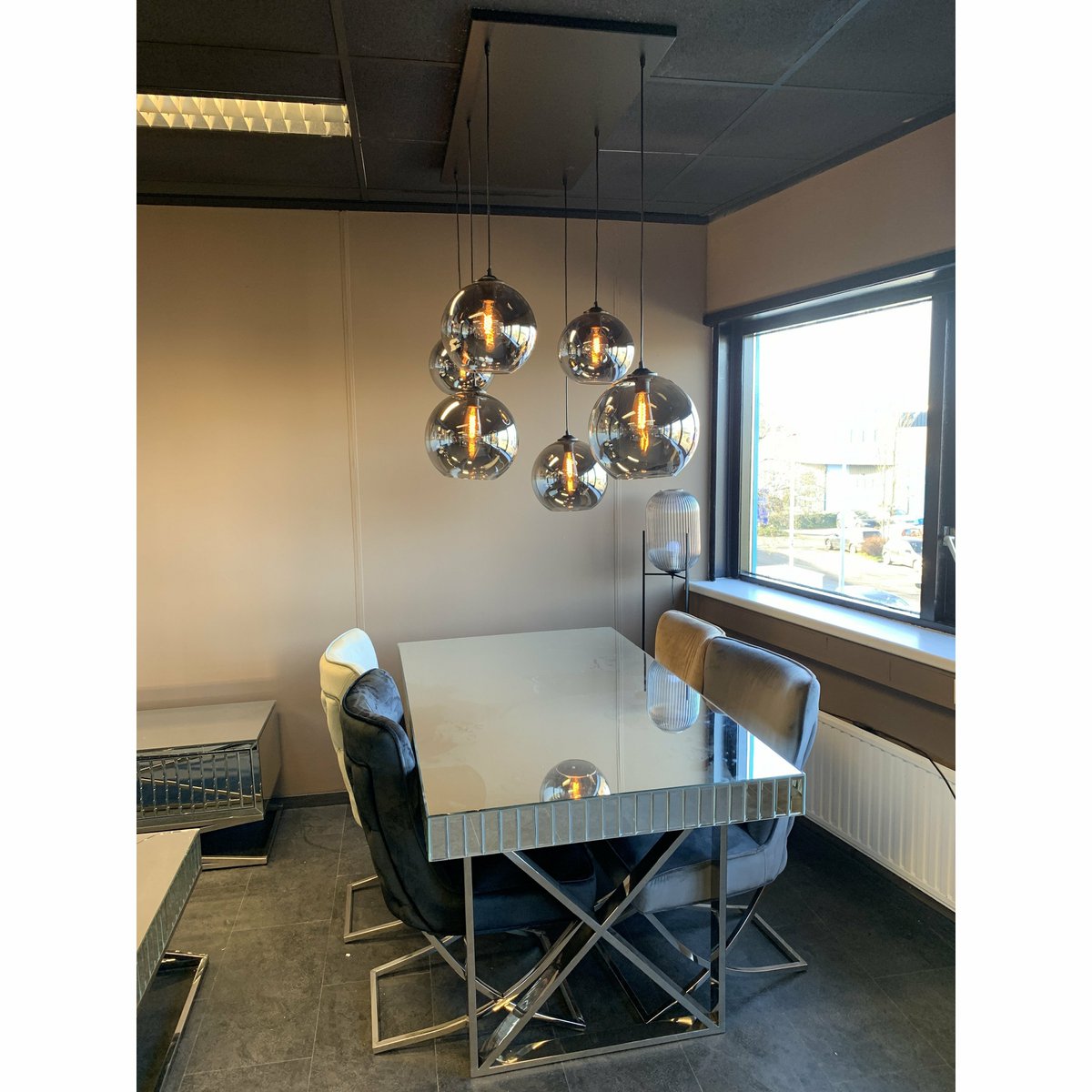 Hanglamp Smoke Glas 6-Lichts Donkere Glazen Bollen 120 cm – Verstelbare Kabels - Luxury Living B.V. - Casanovio