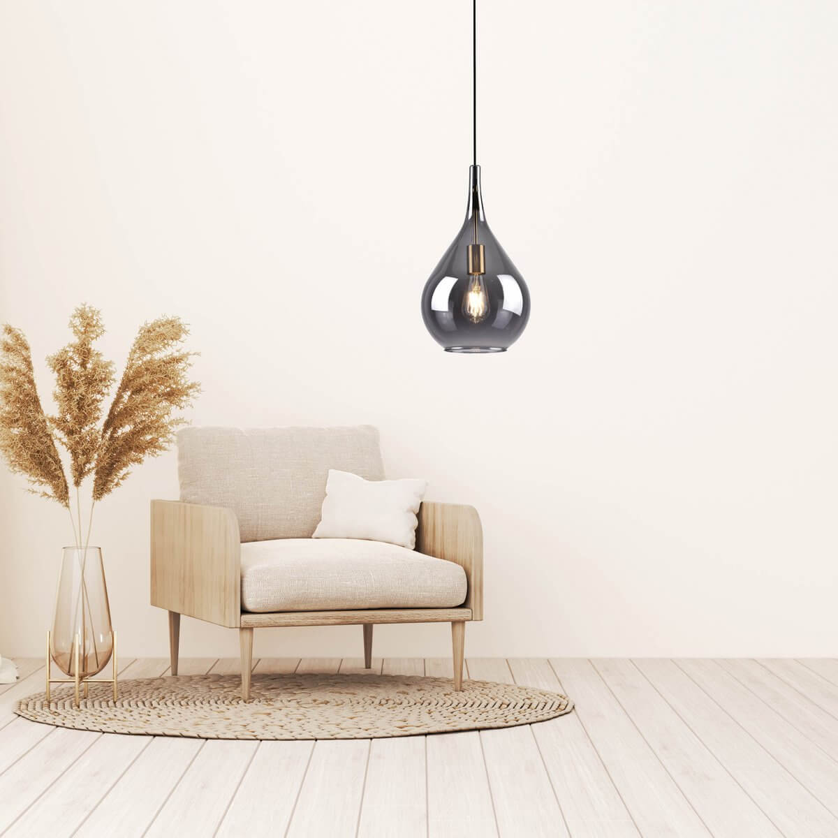 Hanglamp Zwart Rookglas Druppelkap E27 – Retro Klassiek