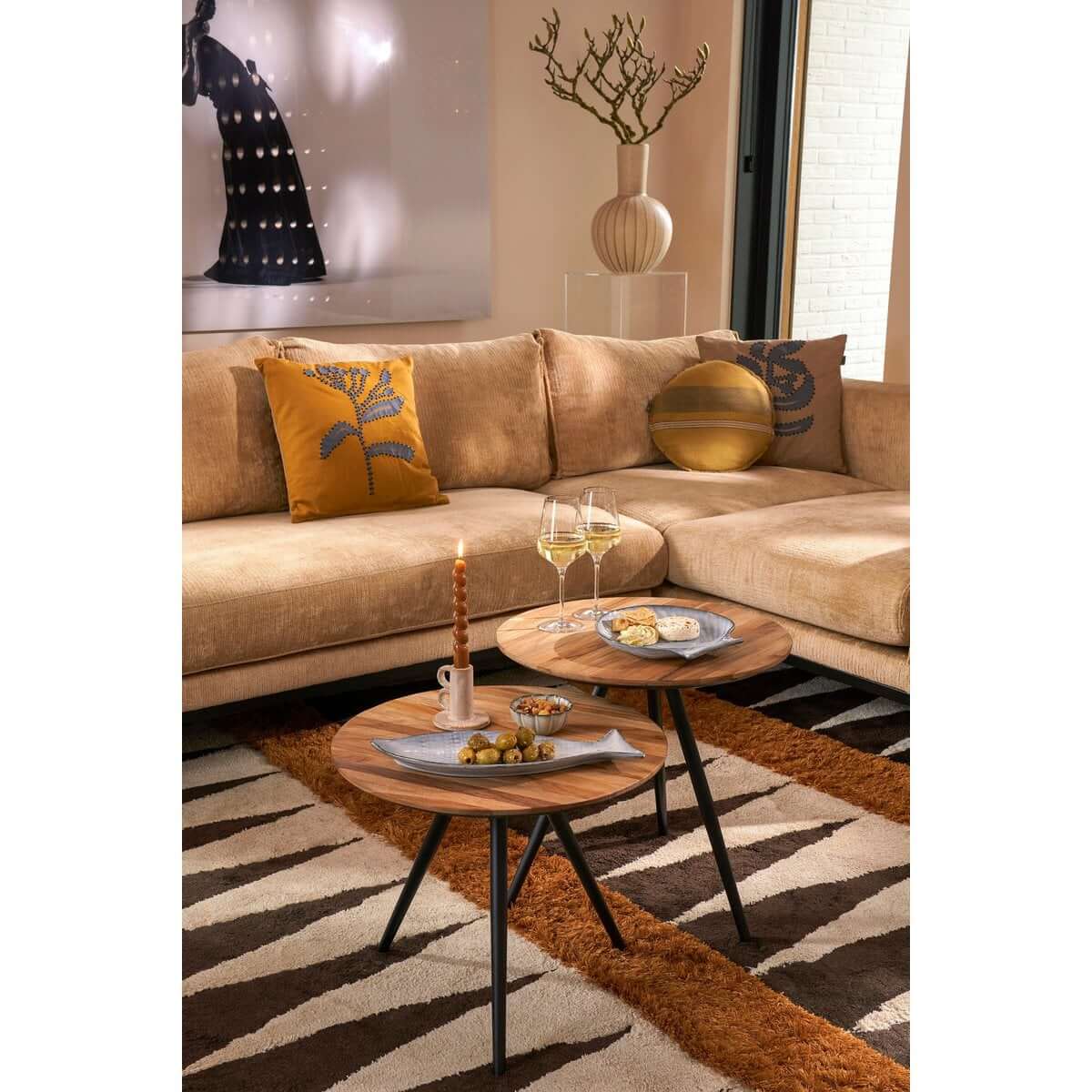 Jailey bijzettafels gerecycled teak bruin - met metalen poten - set van 2