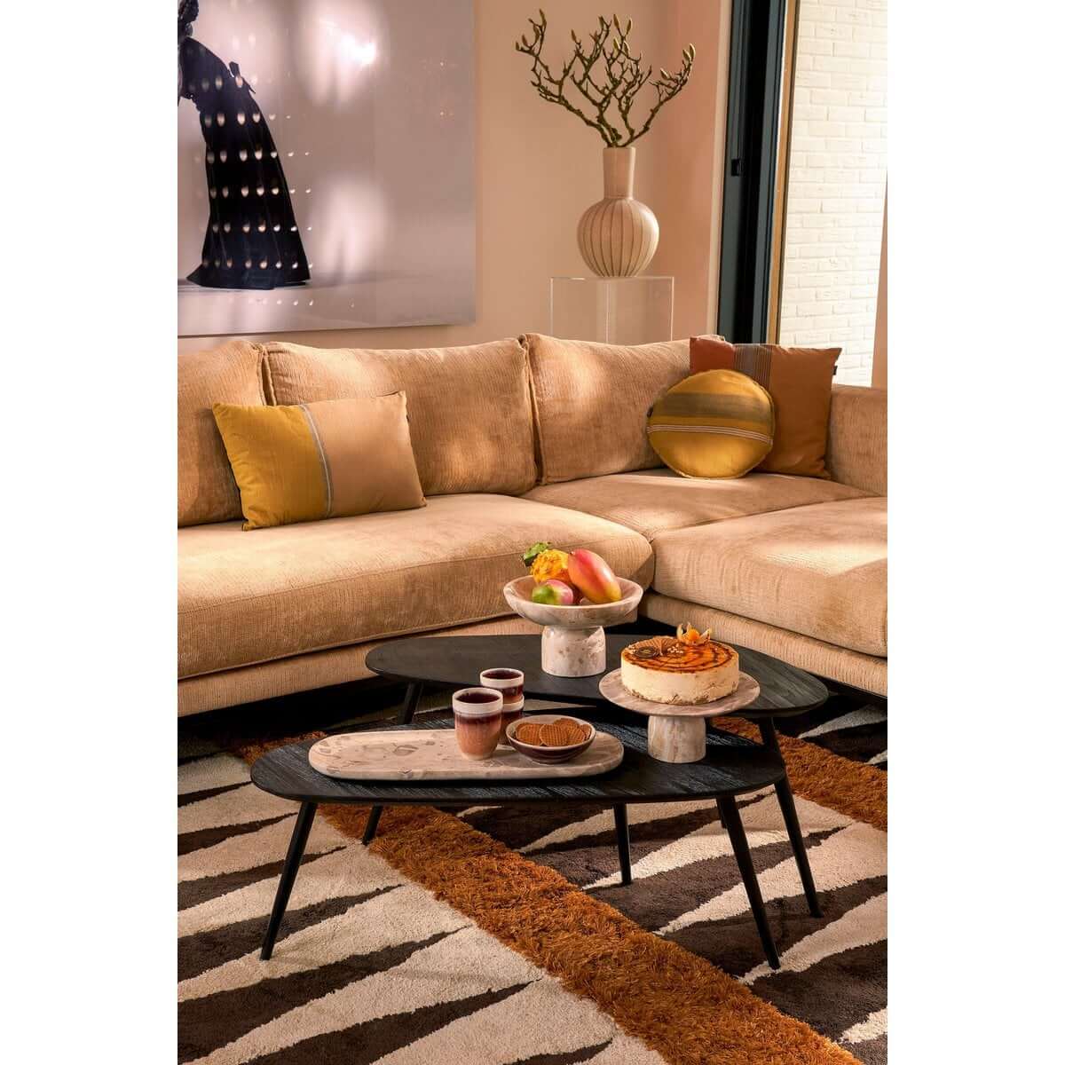 Jailey bijzettafels gerecycled teak zwart - met metalen poten - set van 2