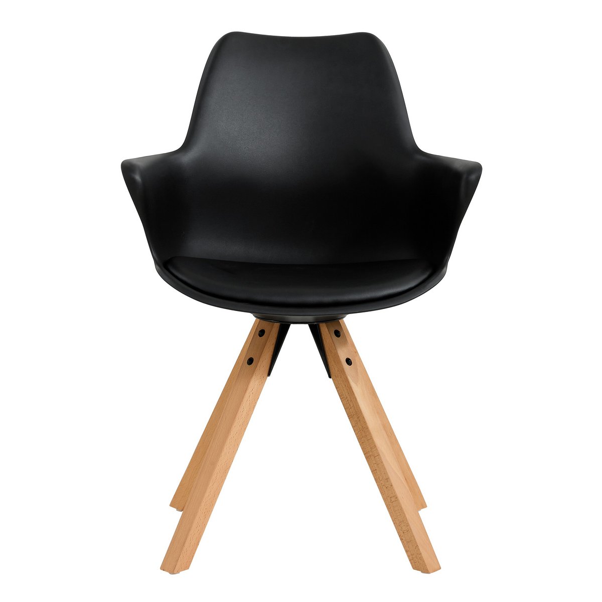 Kunststof Fauteuil Zwart – Moderne Armstoel met Eikenhouten Poten – Set van 2 - SalesFever - Casanovio