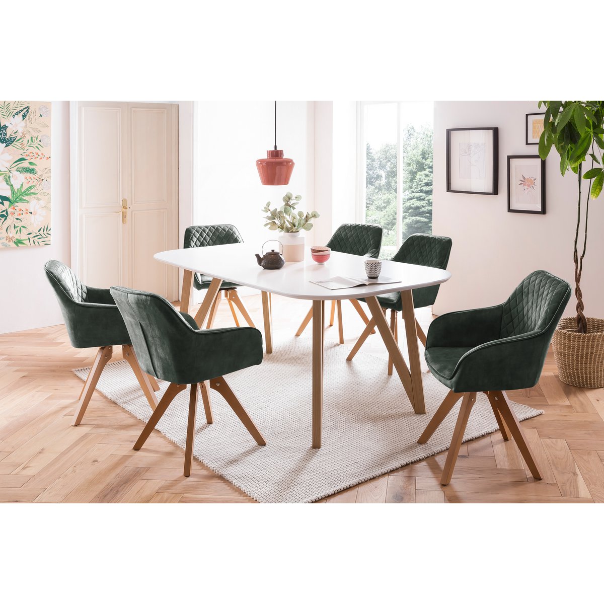 Luxe Draaistoel Fluweel – Donkergroen – Vintage Chic met Houten Poten - SalesFever - Casanovio