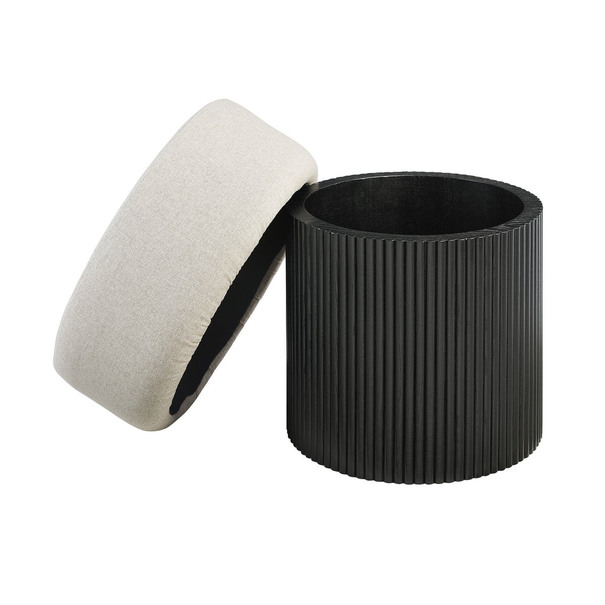 Luxe Poef met Opslagruimte Ø 50 cm - Structuurstof Grijs met Zwart Latdesign - SalesFever - Casanovio