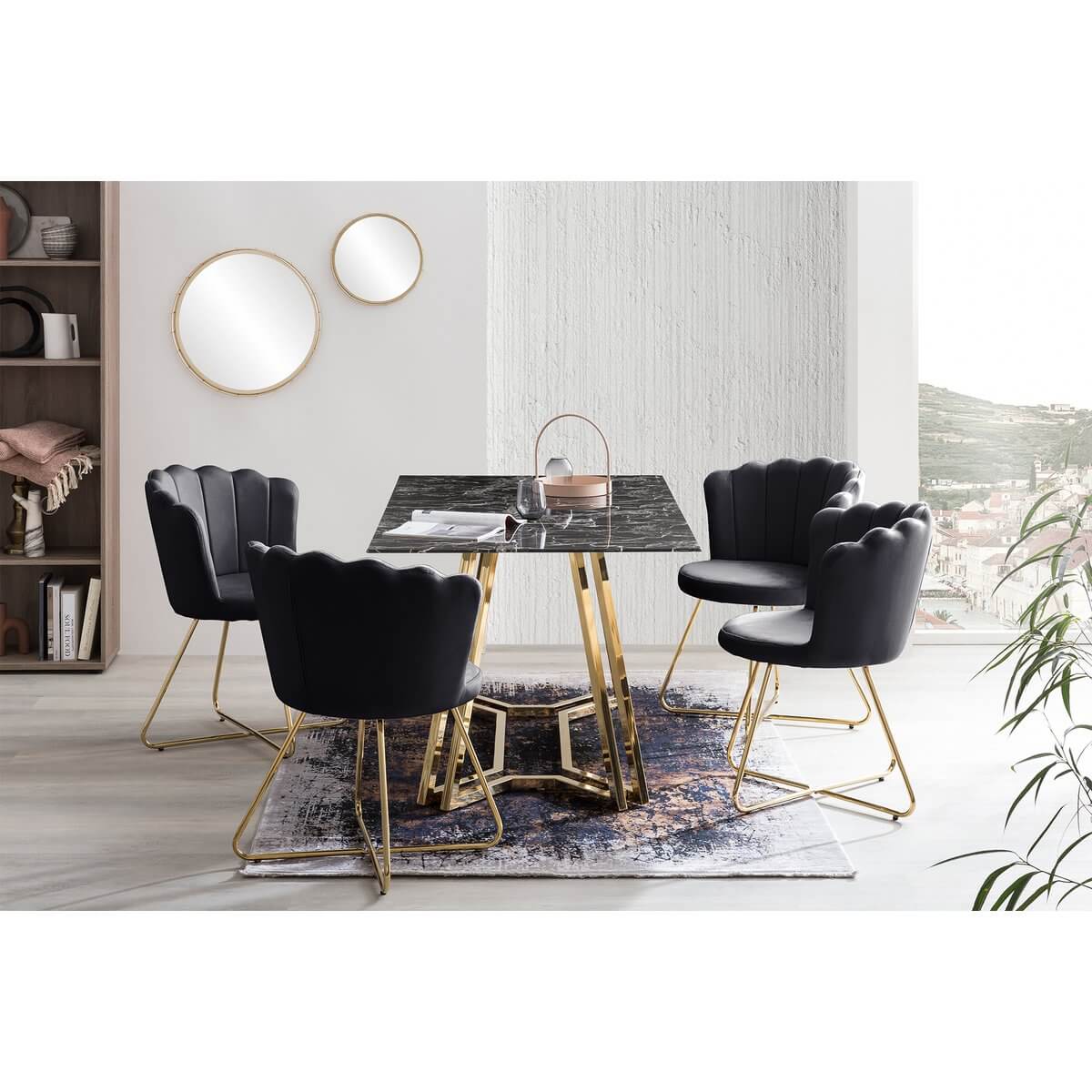 Muschelstuhl aus Samt 2er Set Schwarz - SalesFever