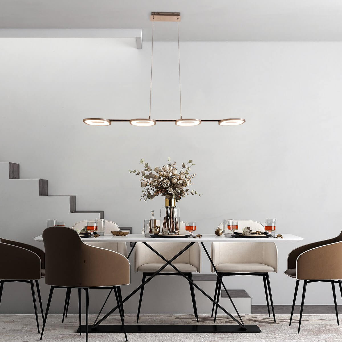 Näve LED hanglamp balk staal blank - met chromen details - 100 × 16 × 150 cm