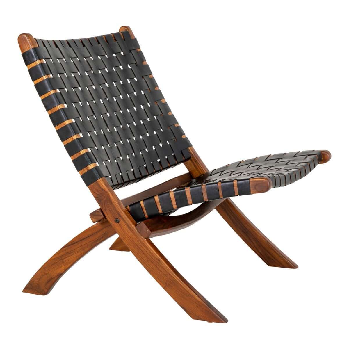 Perugia Folding Chair - Teak Wood, Leather, Black - 66x74x73 cm - House Nordic ApS