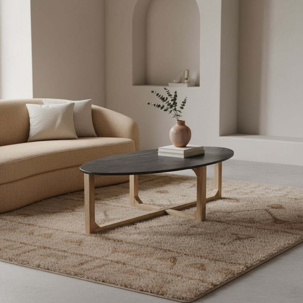 Ovale marmeren salontafel - zwart - 120x60x38 cm - Raw Materials