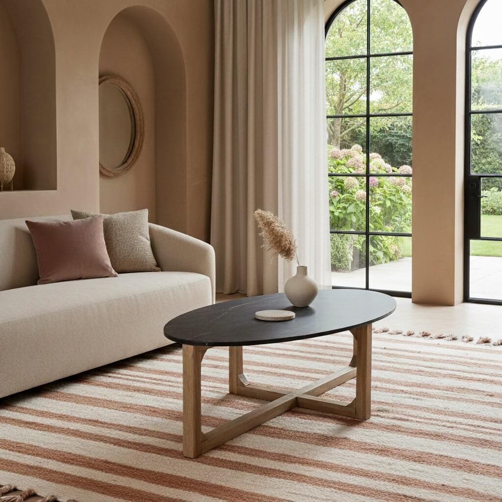 Ovale marmeren salontafel - zwart - 120x60x38 cm - Raw Materials