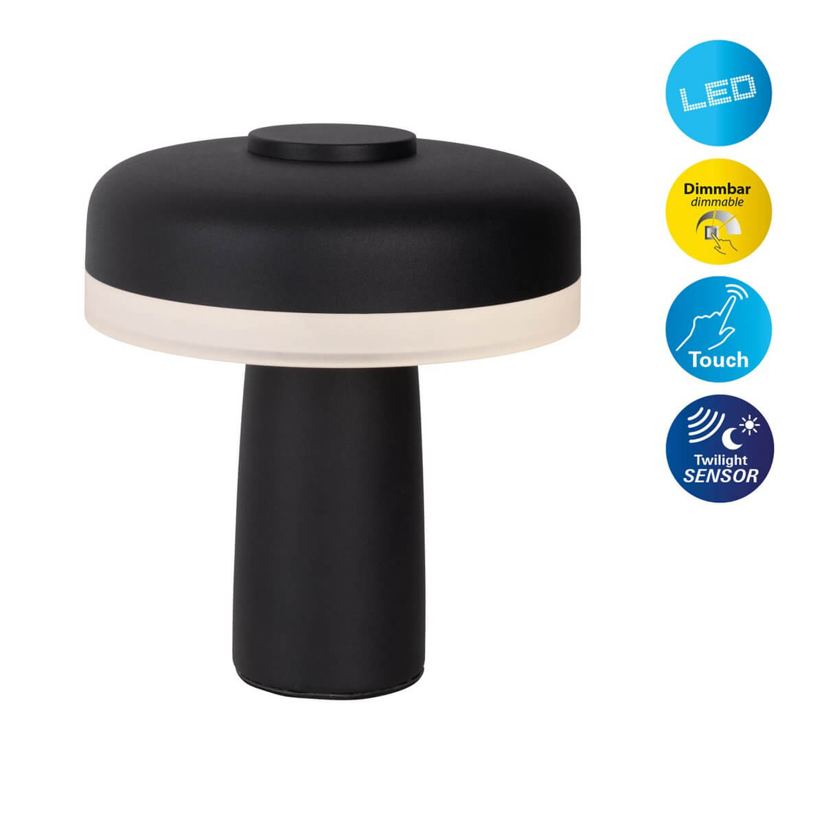Pilu draadloze tafellamp zwart metaal - dimbaar met touch - Ø 15 × 16,5 cm