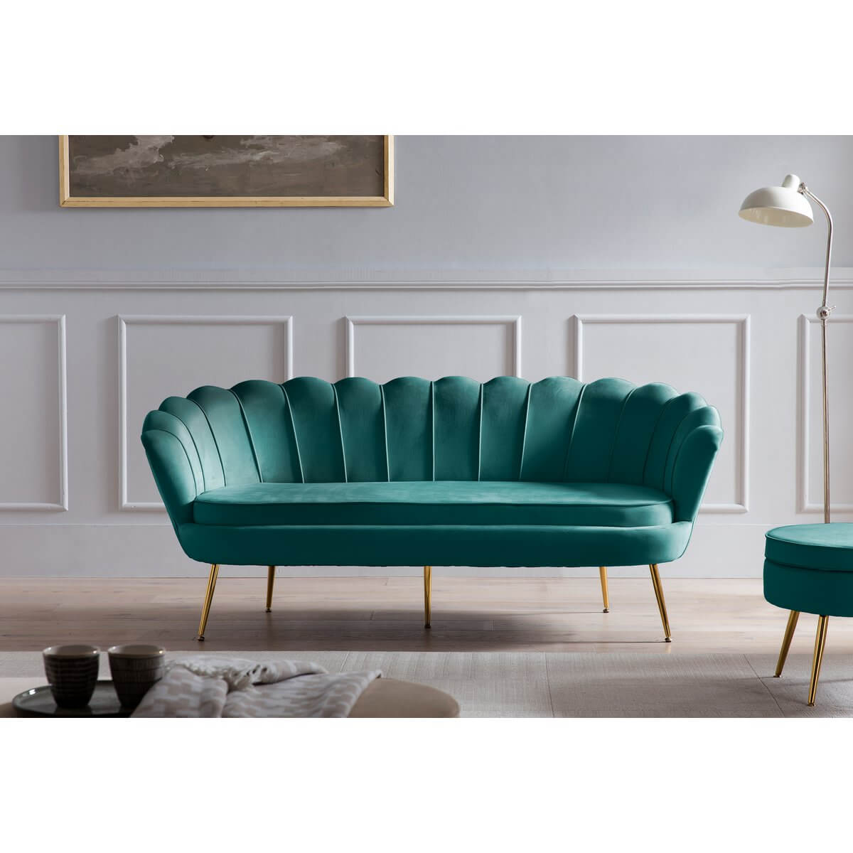 Round velvet pouf green - SalesFever