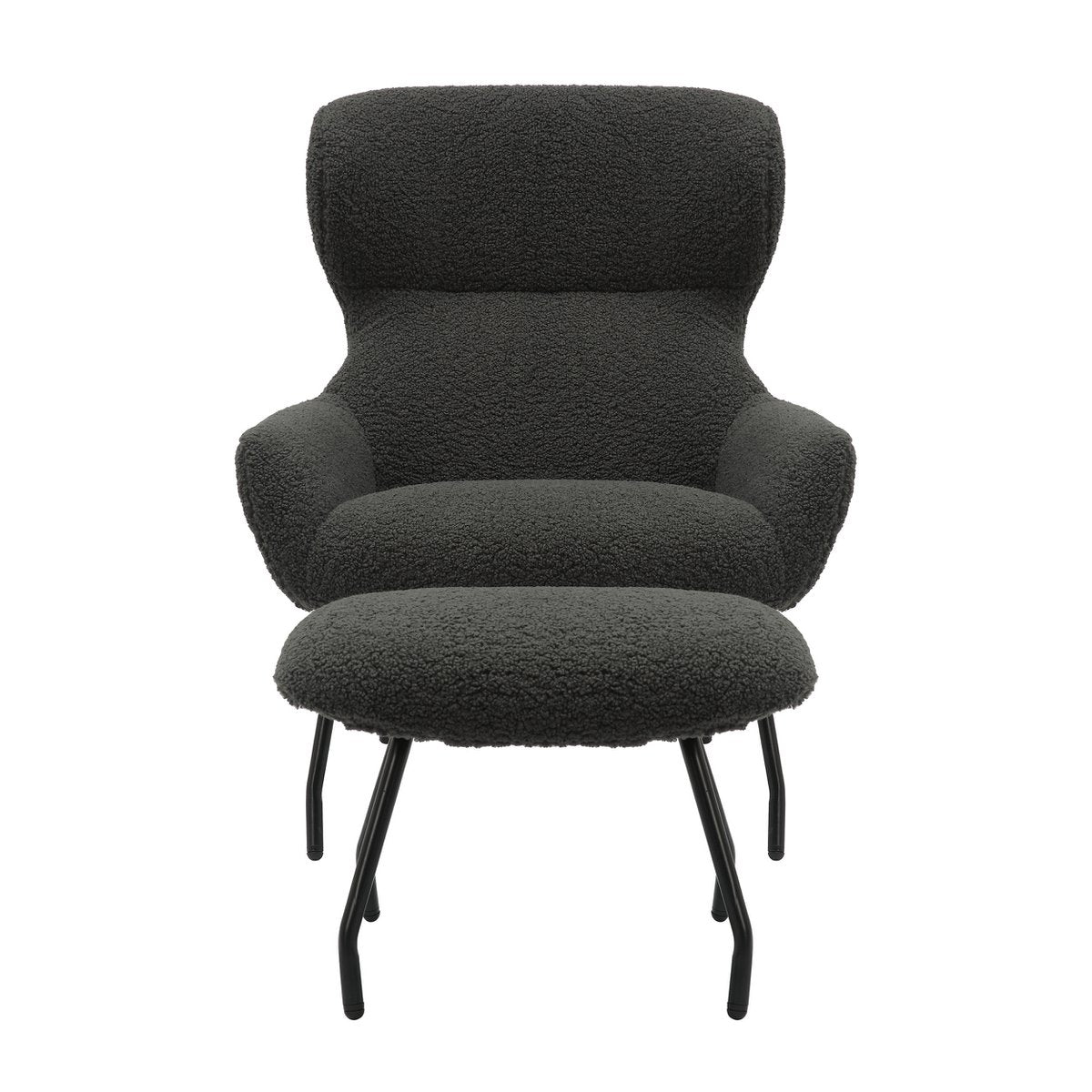 Relaxstoel Zwart met Hocker – Teddy Stof met Zwart Metalen Frame - SalesFever - Casanovio