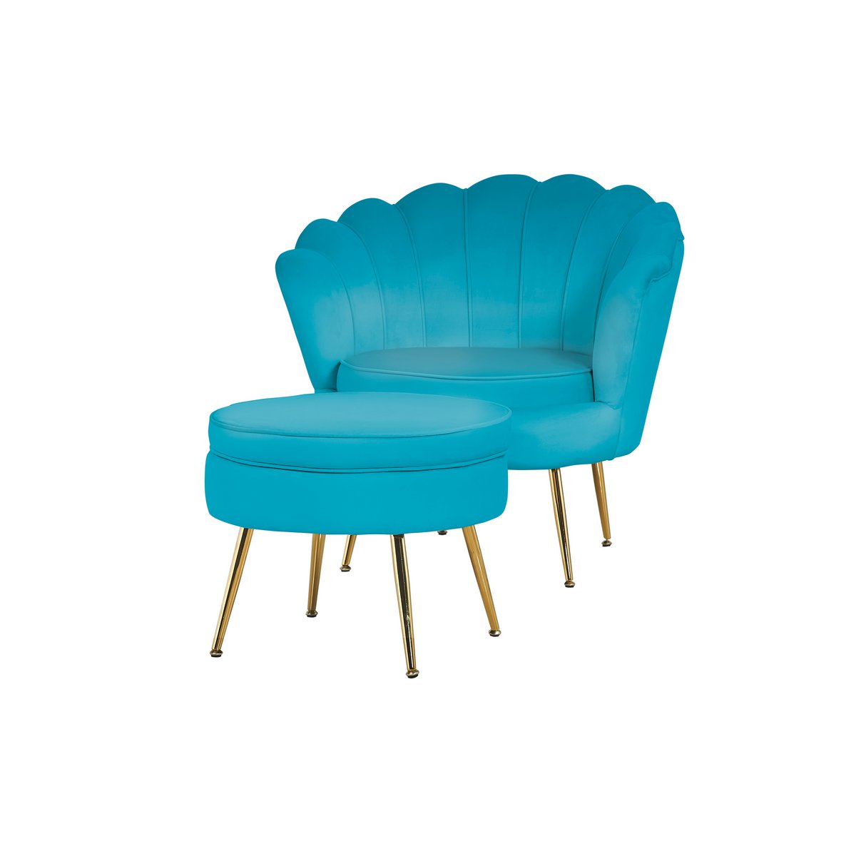 Ronde Poef Blauw - Fluweel en Goudkleurig Frame - SalesFever - Casanovio