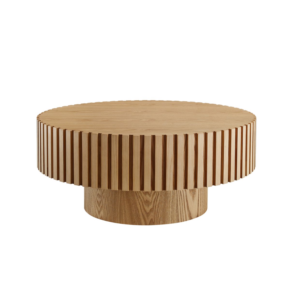 Ronde Salontafel Ø 80 cm – Loungehoogte met Massief Houten Latdesign en Ashfineer - SalesFever - Casanovio