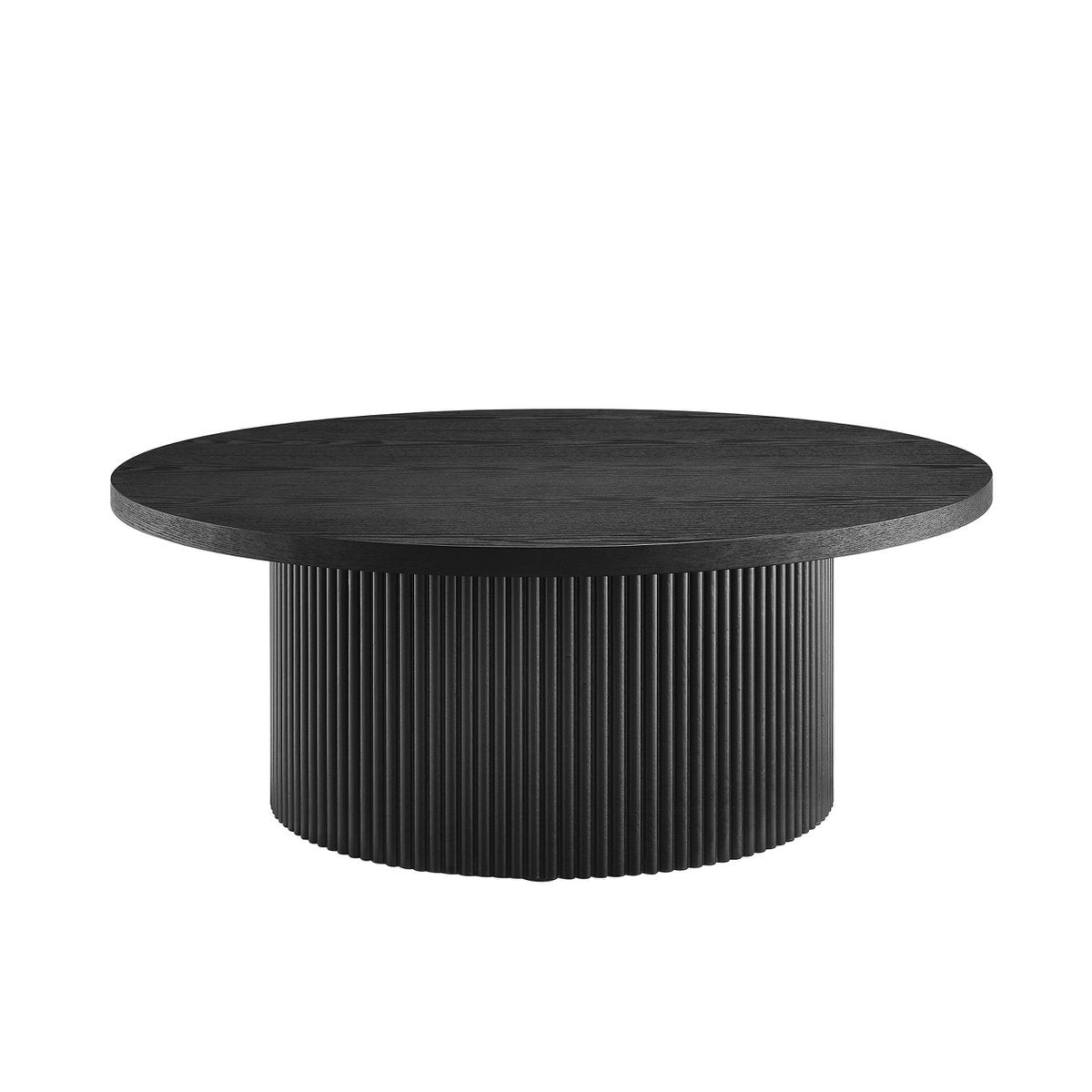 Ronde Salontafel Ø 85 cm Zwart – Ash Houtfineer met Massief Latwerk & Kolomvoet - SalesFever - Casanovio