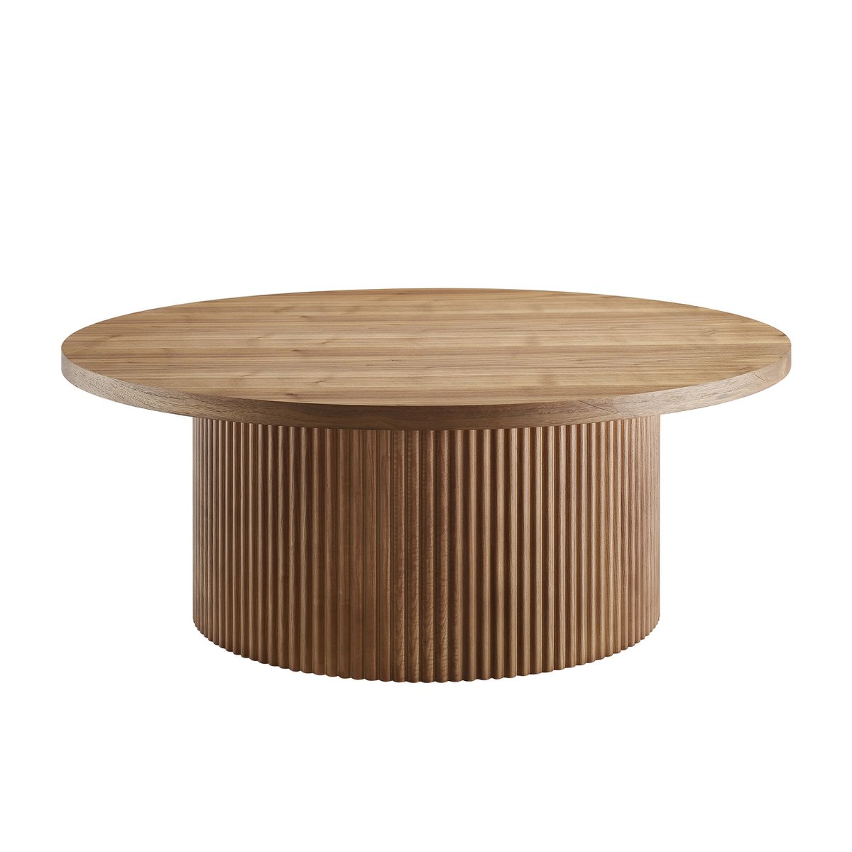 Ronde Salontafel Walnoot Ø 85 cm – Luxe Kolomvoet met Massief Houten Lamellen - SalesFever - Casanovio