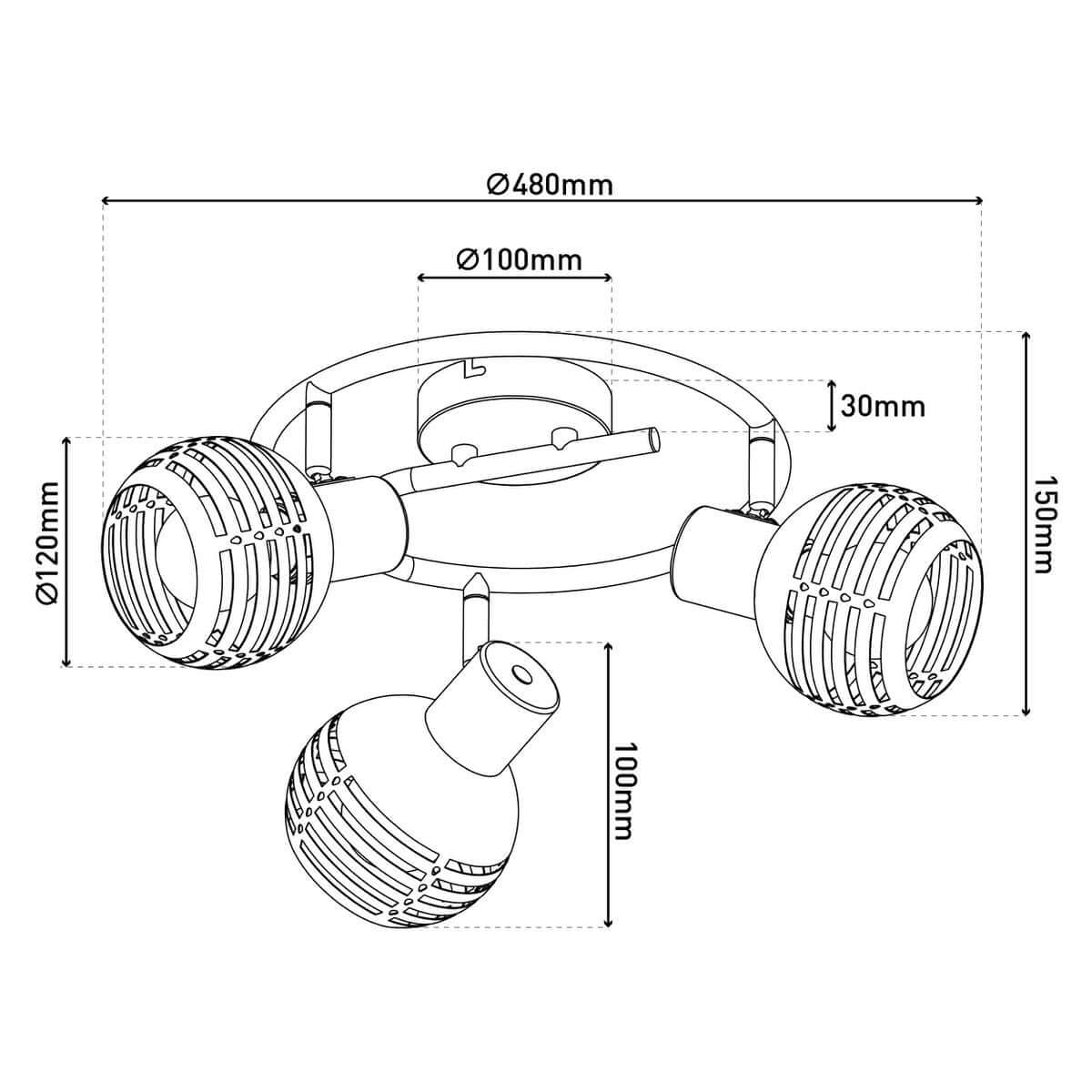 Rondel plafondspot metaal zwart goud - 3 spots - Ø 48 × 15 cm