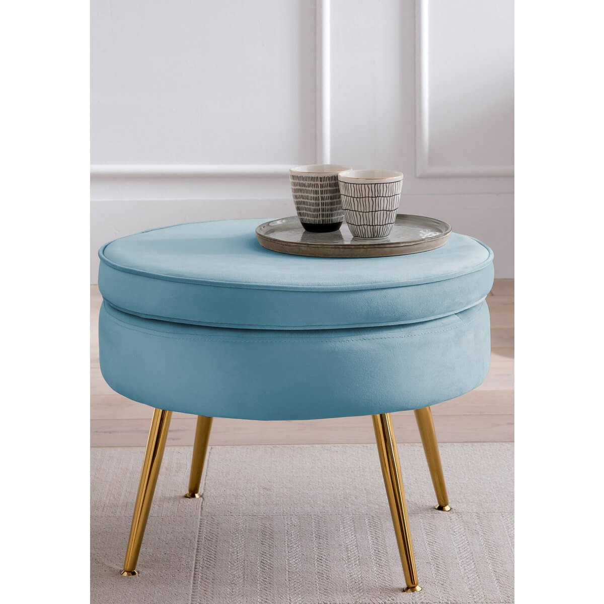 Round velvet pouf blue - SalesFever
