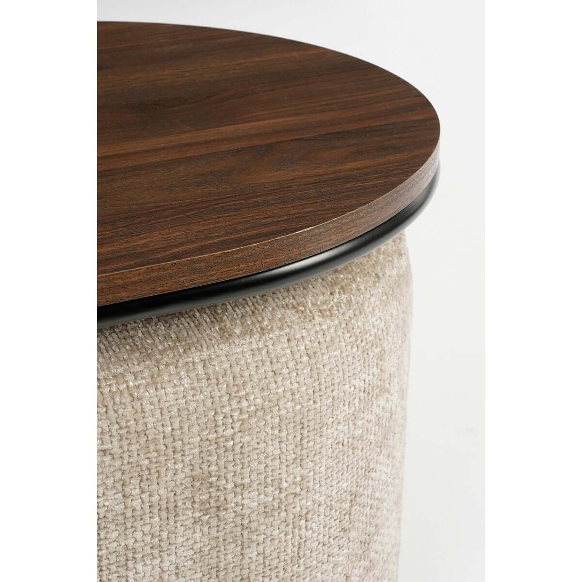 Salontafel met poefs donkerbruin - met lichtgrijze stof - set van 3