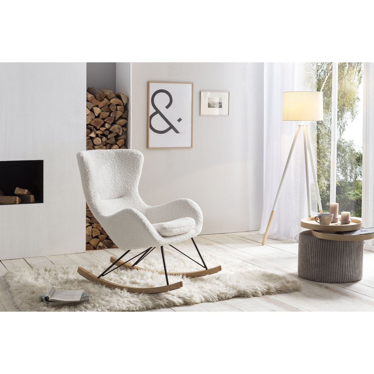 Schommelstoel Teddy Wit – Scandinavische Relaxfauteuil met Houten Lopers - SalesFever - Casanovio