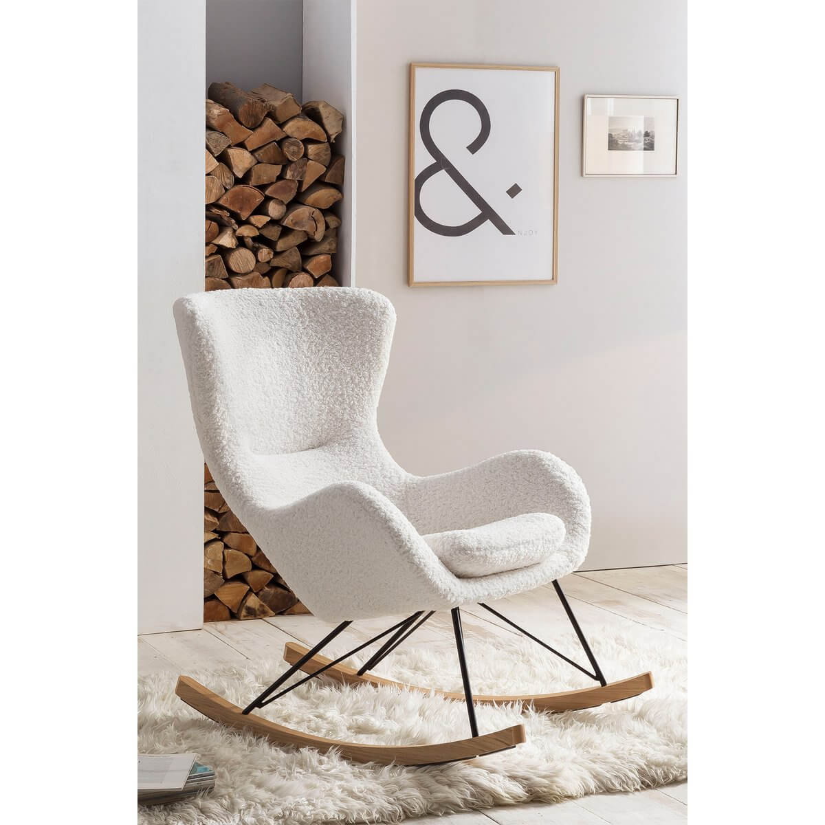White teddy fur rocking chair - SalesFever