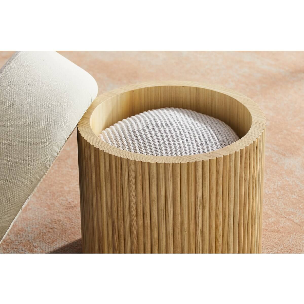 Seat pouf with storage space Ø 50 cm natural/white - SalesFever