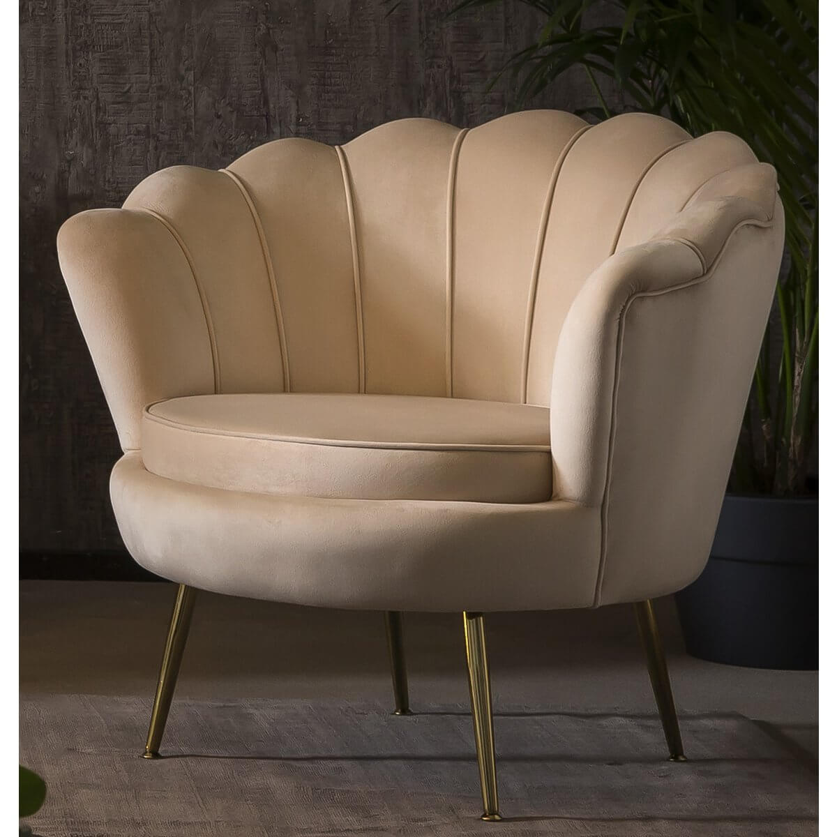 Shell armchair in beige velvet - SalesFever