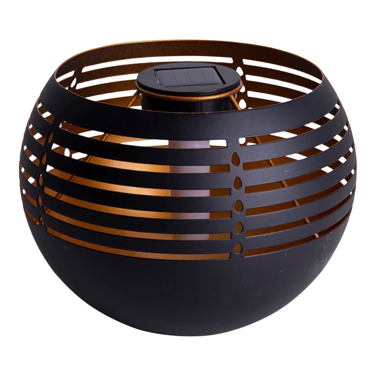 Solar led tafellamp buiten zwart - flame effect met doorbraakpatroon - 21 × 21 × 16 cm