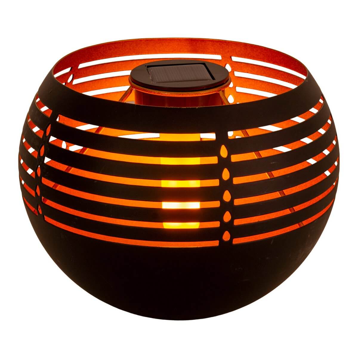 Solar led tafellamp buiten zwart - flame effect met doorbraakpatroon - 21 × 21 × 16 cm