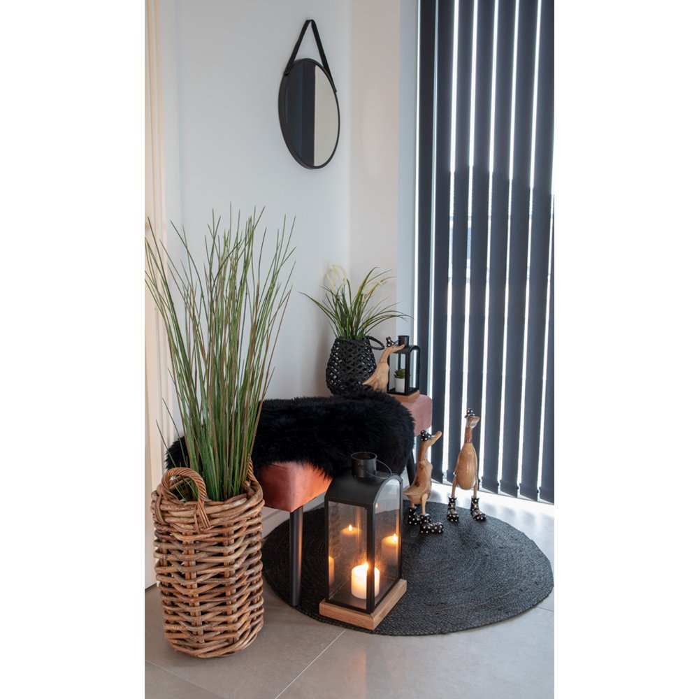 Trapani Spiegel - Zwart, Staal, Kunstleer, Ø38cm - House Nordic ApS