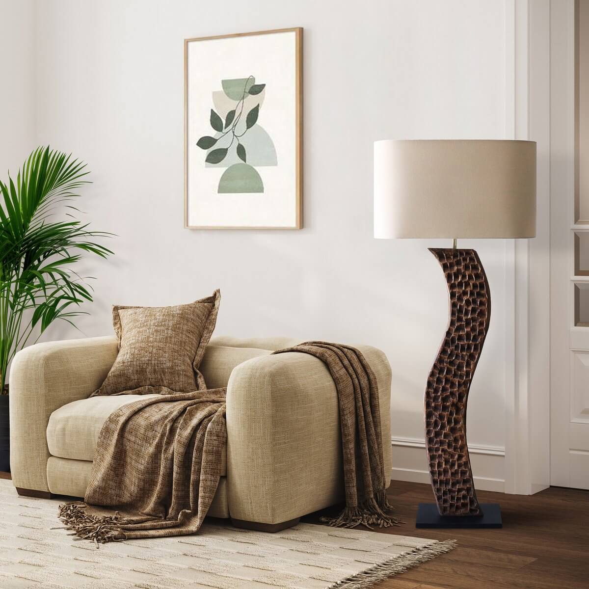 Stehleuchte Akazie/Leinen Natur 171 cm - SalesFever