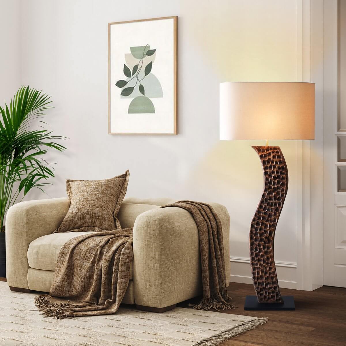 Stehleuchte Akazie/Leinen Natur 171 cm - SalesFever