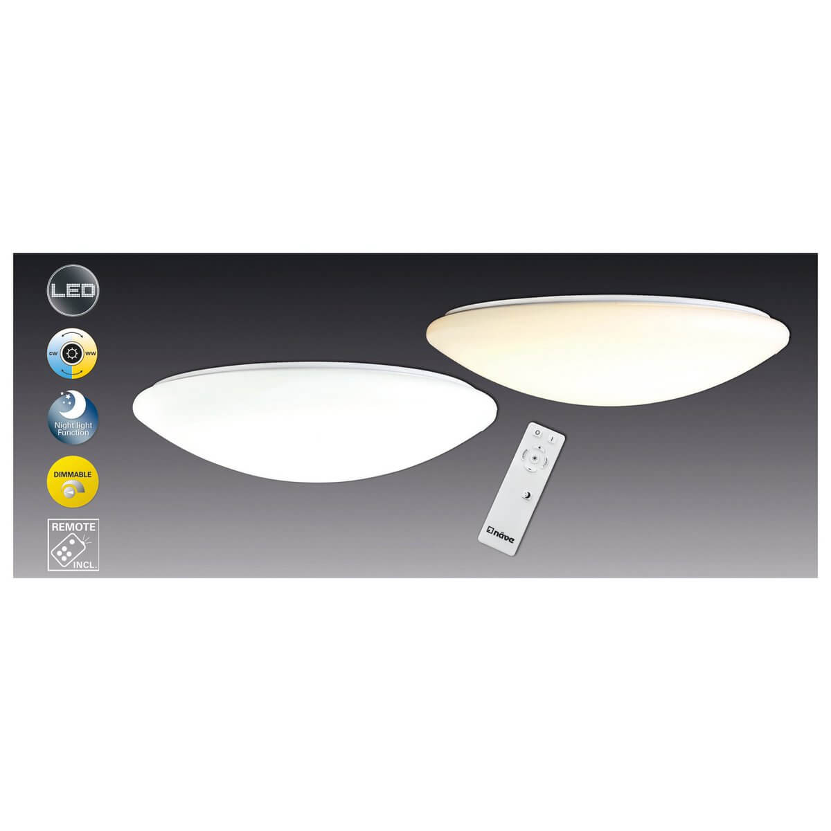 Sydney led plafondlamp wit - CCT 2700–6000K met afstandsbediening - Ø 60 × 6 cm