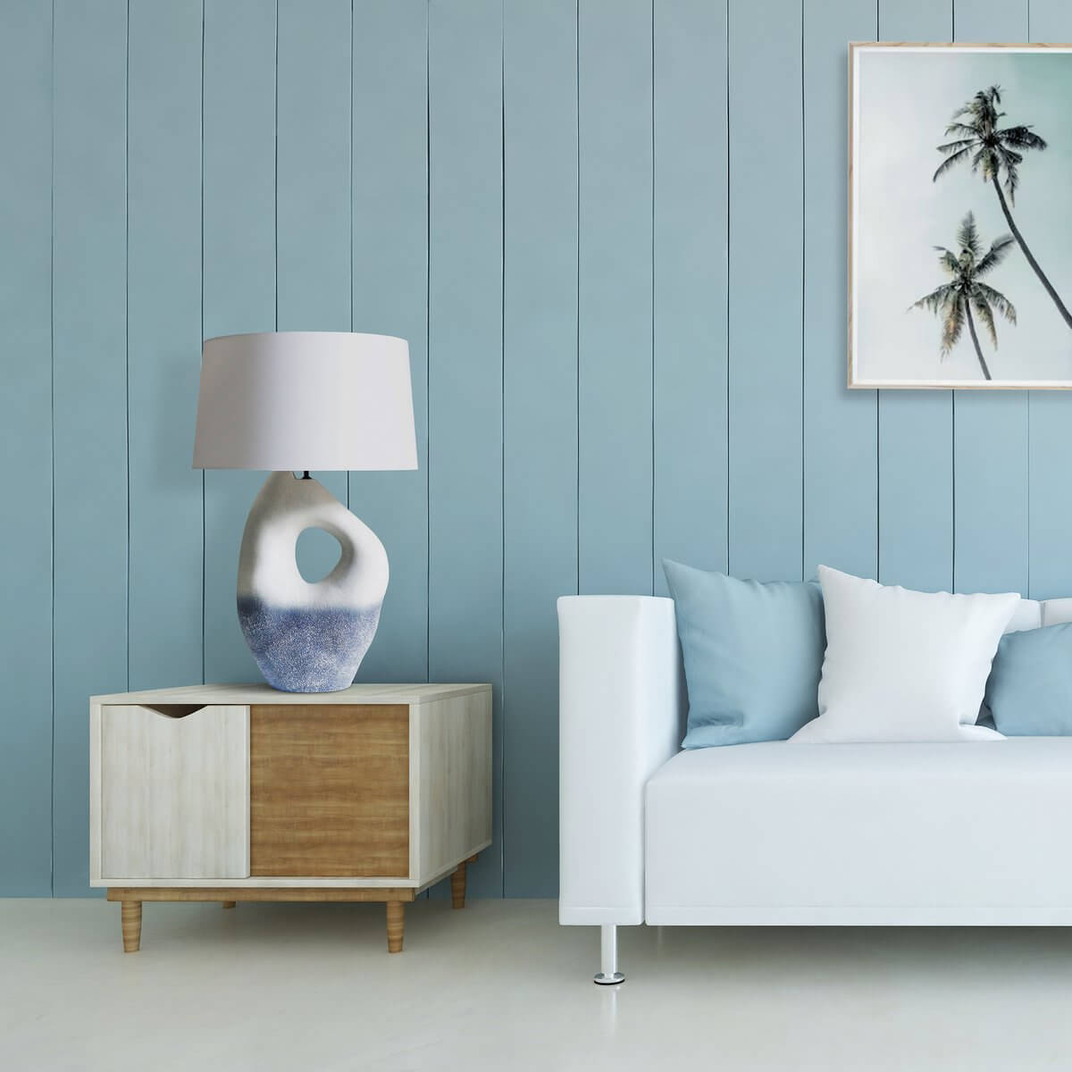 Table lamp ceramic/linen blue/white - SalesFever