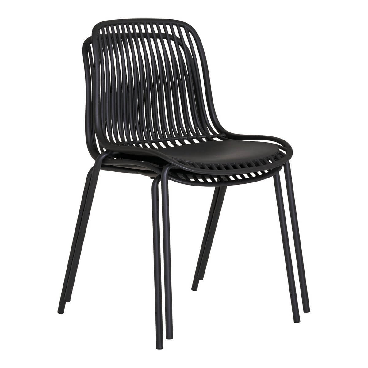 Branson Garden Chair - Zwart, stapelbaar, 55x46,5x82 cm - set van 4 - House Nordic ApS