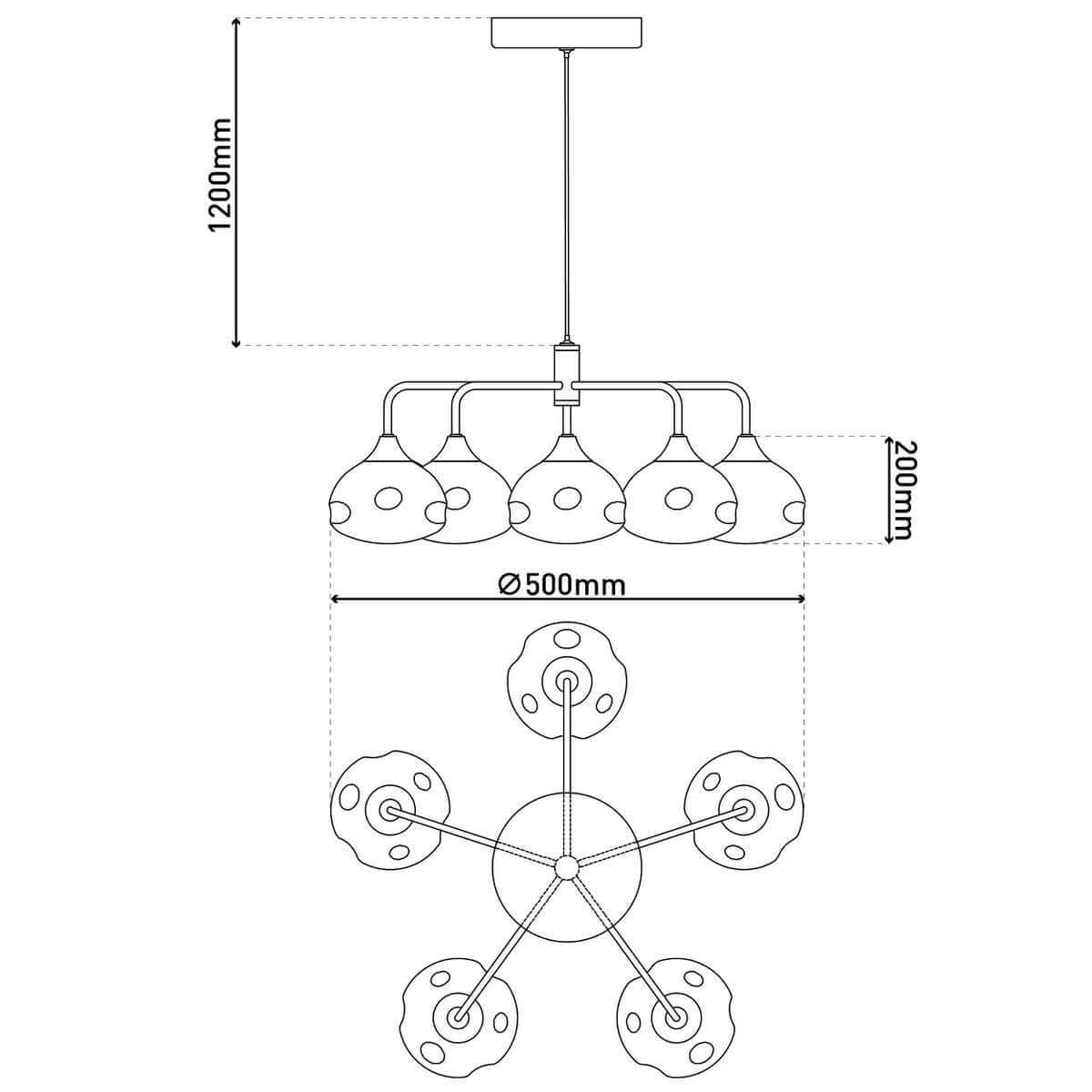 Varna hanglamp met irisglas - 5 lichtpunten - Ø 50 × 120 cm
