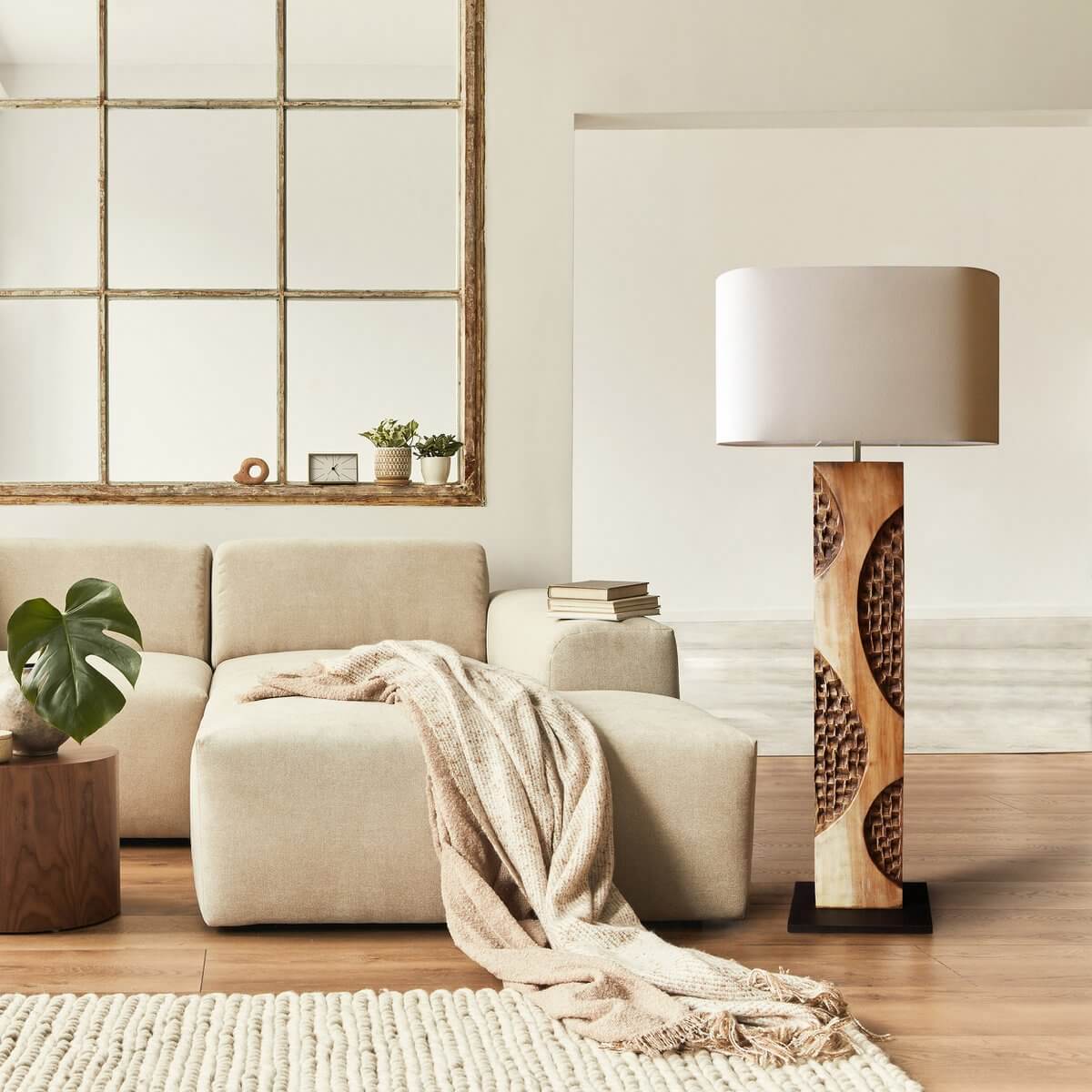 Stehleuchte Akazie/Leinen Natur 171 cm - SalesFever