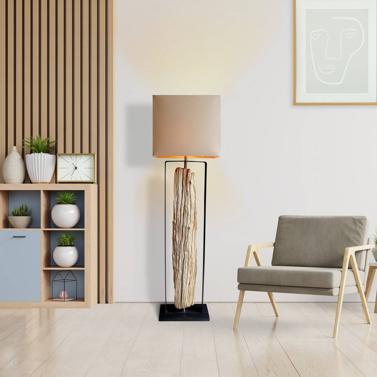 Stehleuchte Treibholz Natur/Beige 165 cm - SalesFever