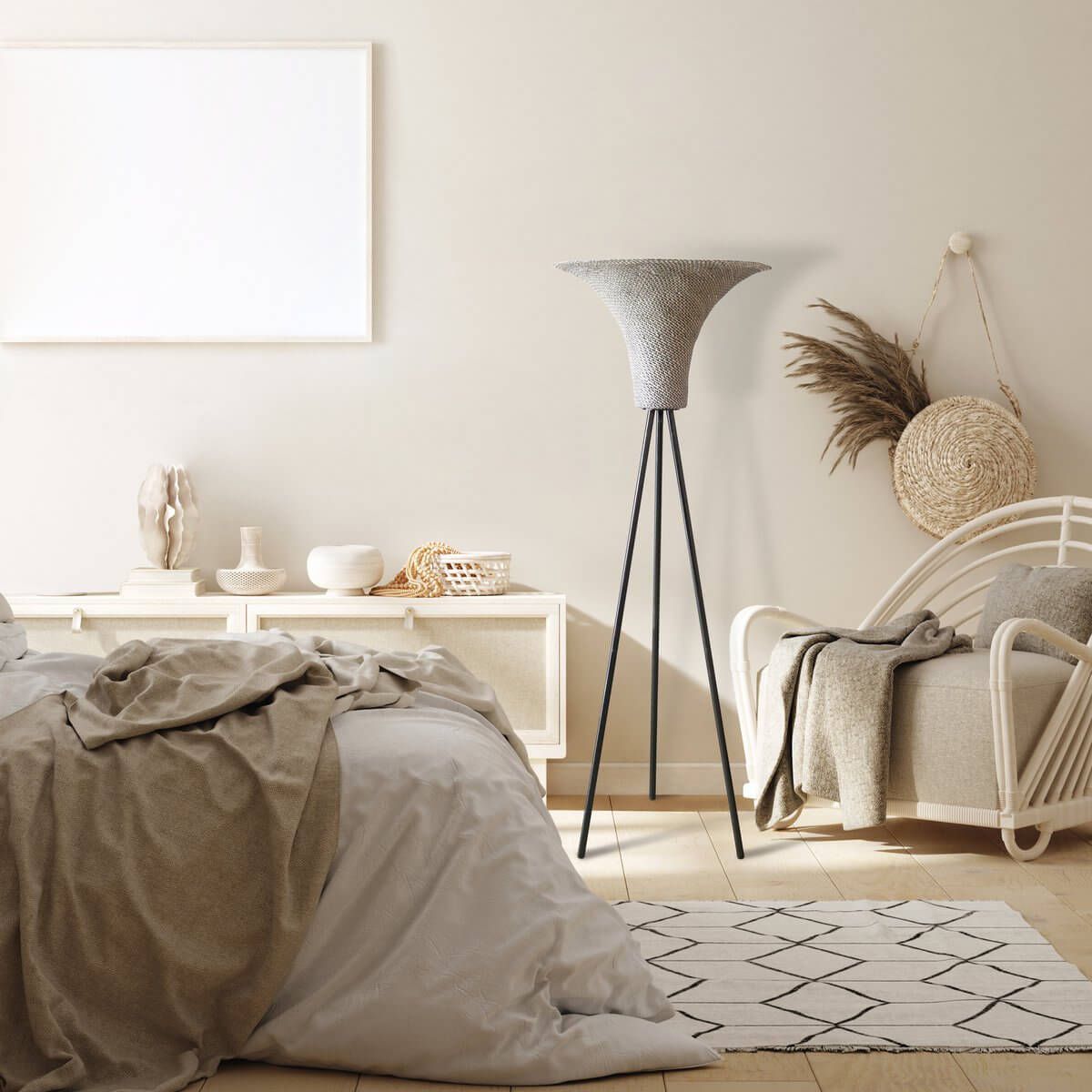 Floor lamp with braided shade natural/black 152 cm - SalesFever