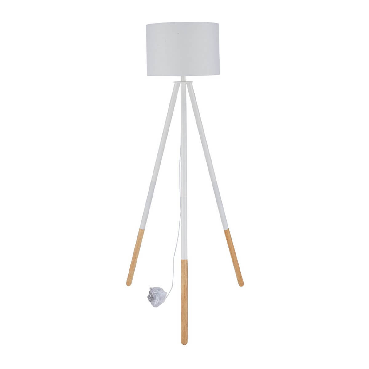 Floor lamp with wooden frame and white/natural fabric shade - SalesFever