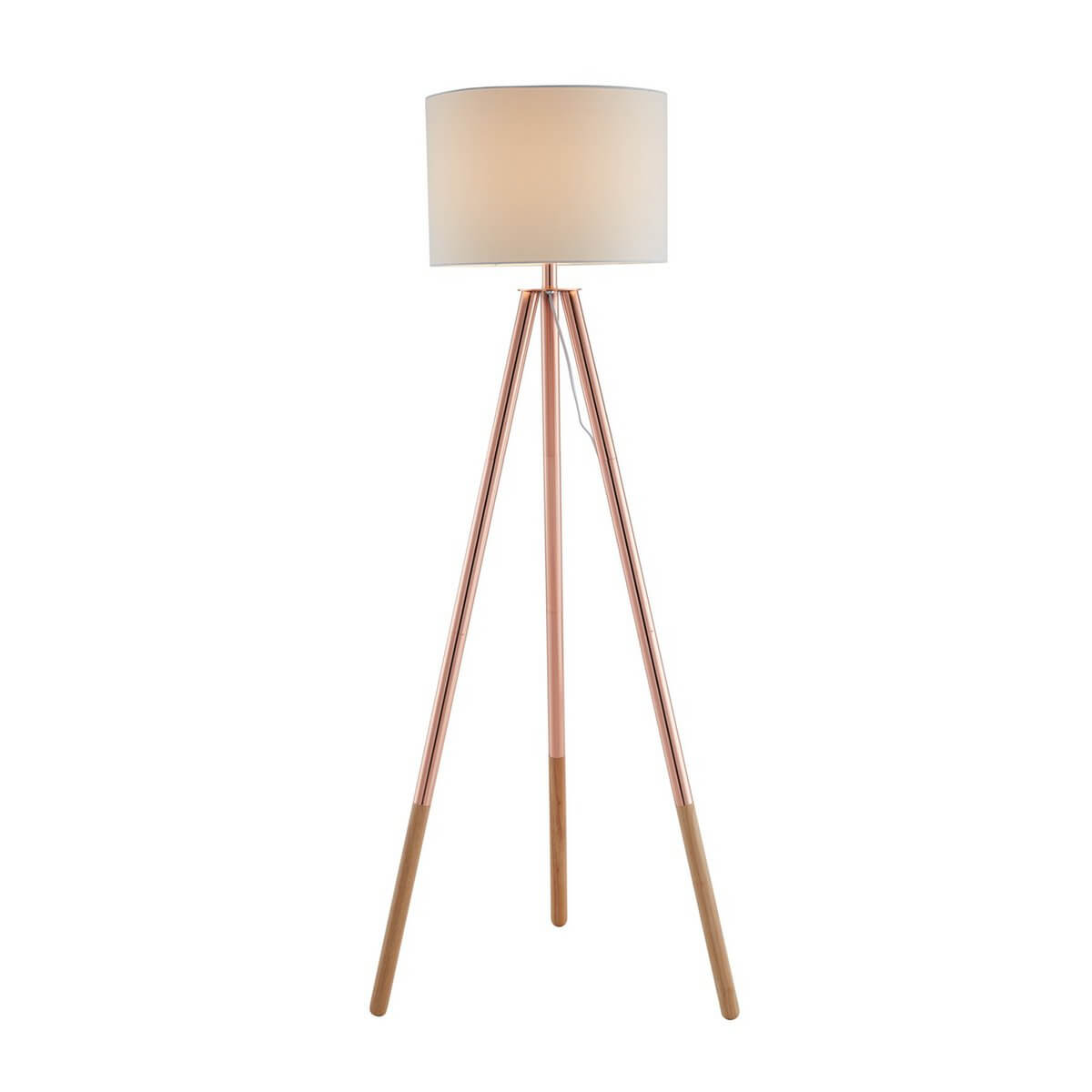 Floor lamp with textile shade copper / white - SalesFever