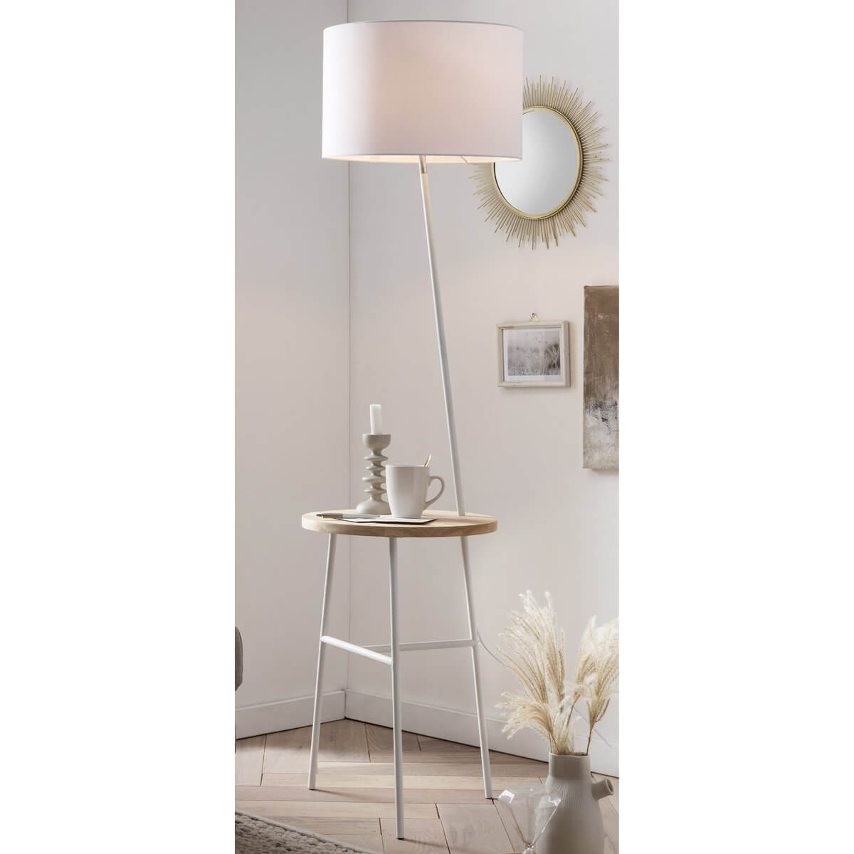Floor lamp with wooden tray - SalesFever