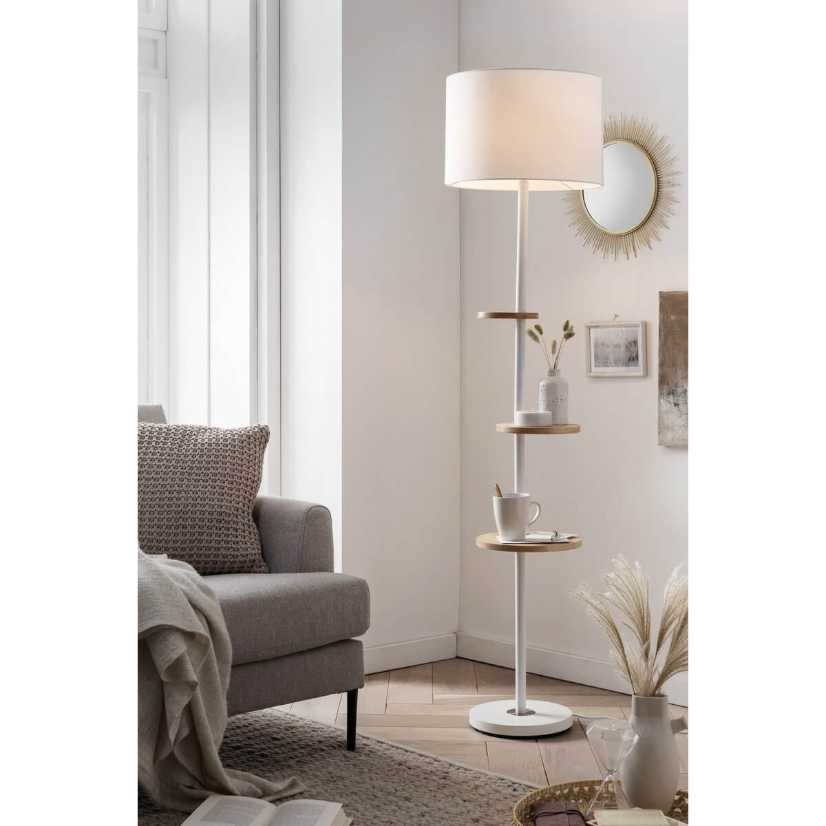 Floor lamp with 3 wooden shelves - SalesFever