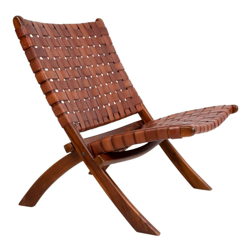 Perugia Folding Chair - Teak Wood, Leather, Brown - 66x74x73 cm - House Nordic ApS