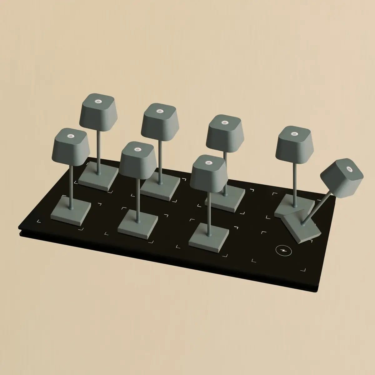 Combiset Professioneel | 8 x Sarphati Mini Mouse grijze oplaadbare tafellampen en 1 x laadstation voor het Central Station