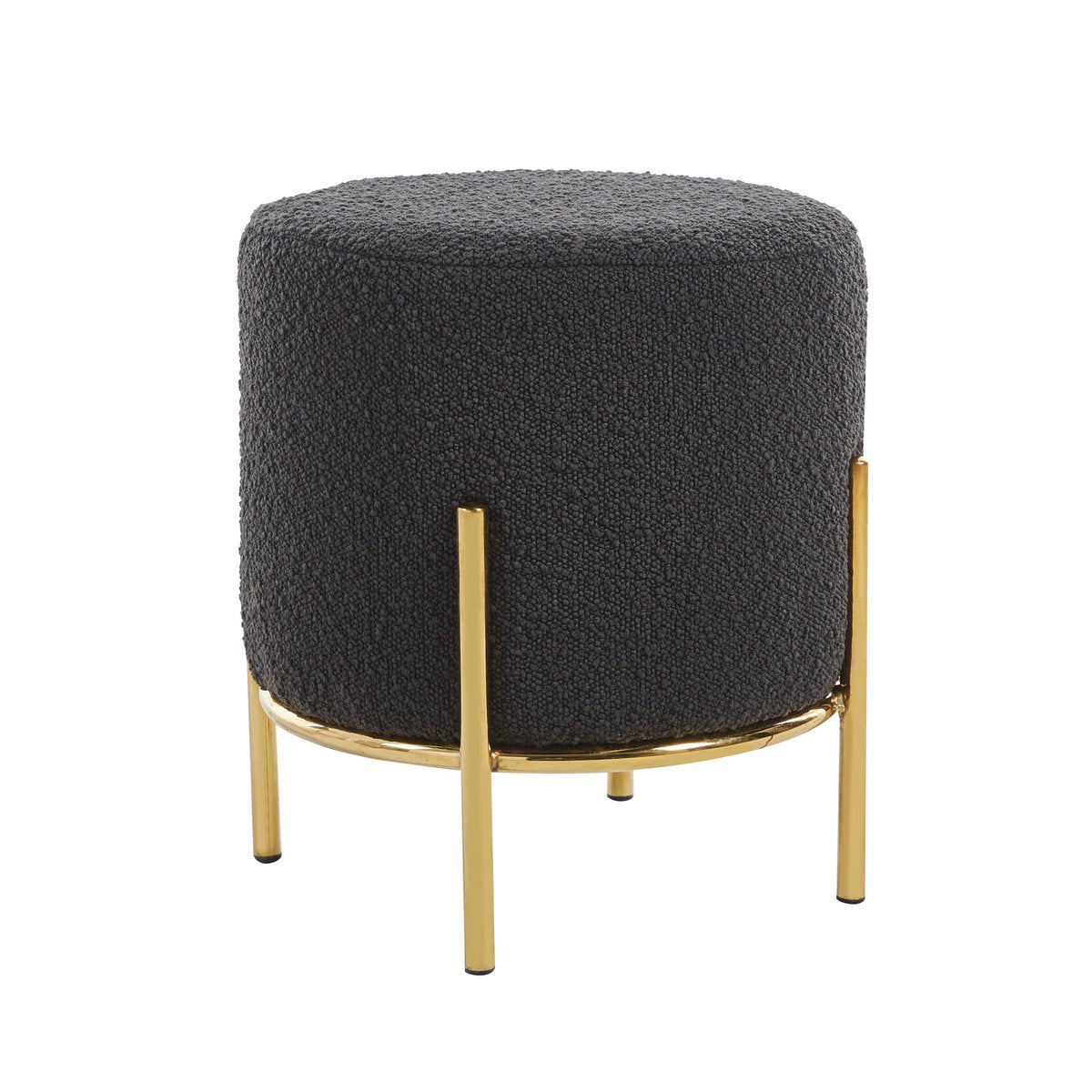 Bouclé Poef Donkergrijs met Goud Metalen Frame – Ø35 cm - SalesFever - Casanovio