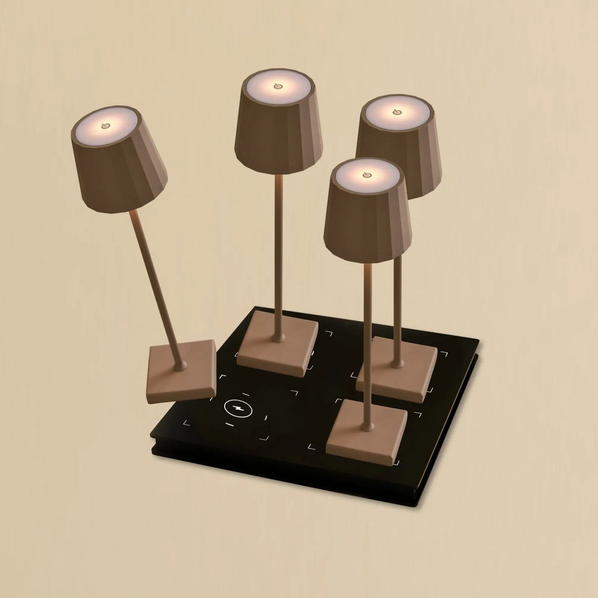 Combiset Professioneel | 4 x Wouter Koala Bruin Oplaadbare Tafellampen & 1 x Amstel Oplaadstation