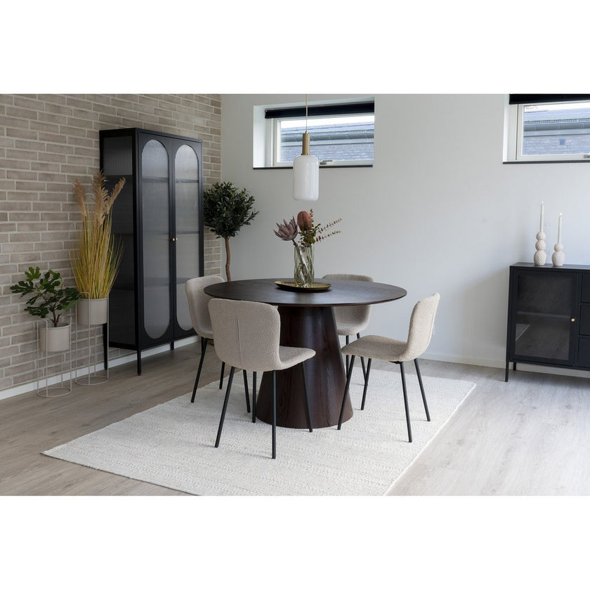 Halden Dining Chair - Eetkamerstoel in bouclé, beige met zwarte poten - Set van 2